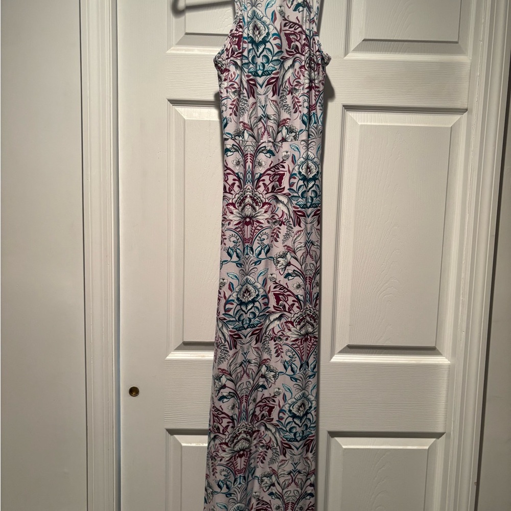 Floral Print Maxi Dress in Teal & Burgundy